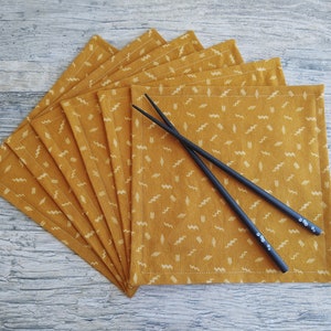 Ochre Cotton Napkins: Handmade Minimalist Print, Set of 6