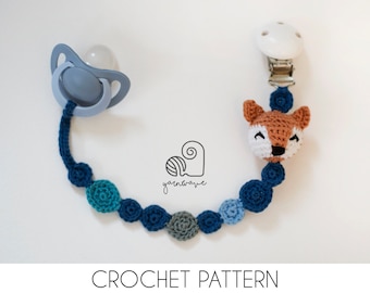 CROCHET PATTERN Lucy the Fox Pacifier Clip crochet amigurumi pacifier holder / Handmade gift for baby shower