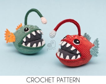 CROCHET PATTERN Angus the Anglerfish crochet amigurumi stuffed fish plush toy / Handmade gift