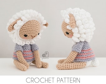 CROCHET PATTERN Dolly the Lamb crochet amigurumi stuffed sitting sheep animal plush toy / Handmade gift