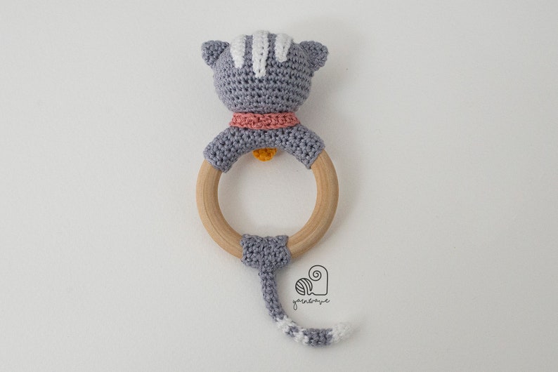 CROCHET PATTERN BUNDLE crochet amigurumi cat kitten giraffe penguin bunny rabbit rattle teether ring / Handmade baby shower newborn gift image 10