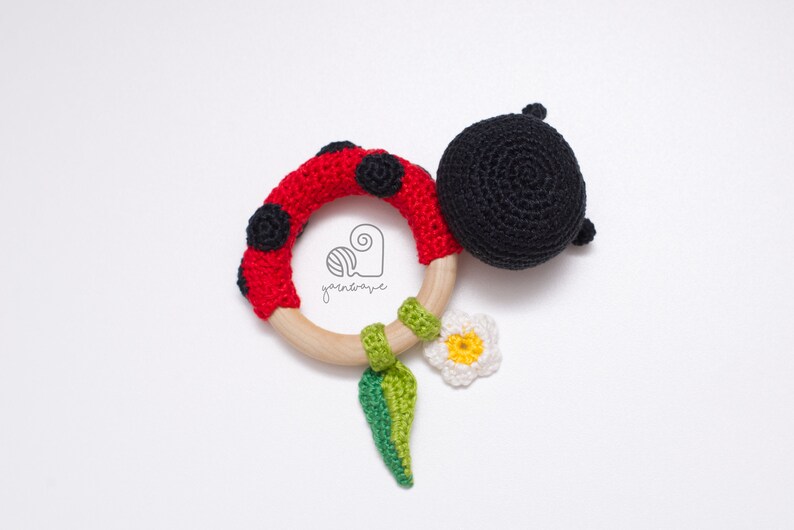 Ladybug Rattle Crochet Pattern CROCHET PATTERN Lilly the Ladybug Crochet Amigurumi Rattle Teether Ring ...