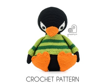 CROCHET PATTERN Moe the Penguin crochet amigurumi sitting stuffed animal plush toy / Handmade gift