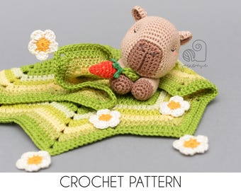Capybara Lovey Crochet Pattern PDF, Baby Security Blanket Amigurumi Toy, Cute Capybara Snuggle Blanket, Nursery Gift DIY