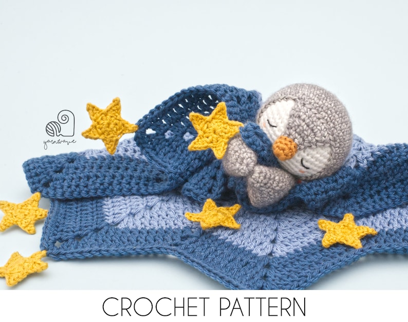 CROCHET PATTERN Peter the Penguin crochet amigurumi lovey security comfort blanket / Handmade baby shower newborn gift image 1