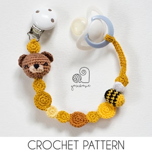 CROCHET PATTERN Ted the Bear Pacifier Clip crochet amigurumi pacifier holder / Handmade gift for baby shower
