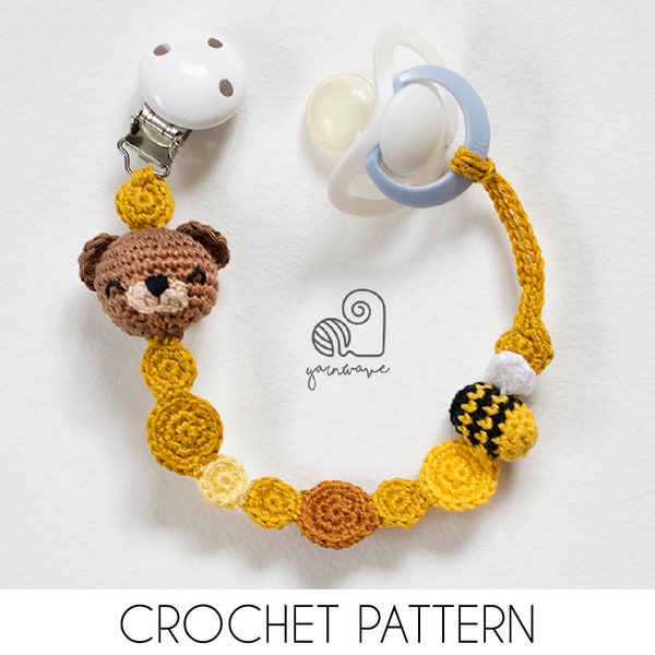CROCHET PATTERN Ted the Bear Pacifier Clip crochet amigurumi pacifier holder / Handmade gift for baby shower