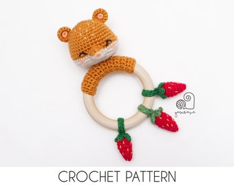 CROCHET PATTERN Harley the Hamster crochet amigurumi rattle teether ring / Handmade baby shower newborn gift