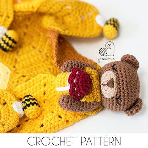 CROCHET PATTERN Ted the Bear crochet amigurumi teddy bear lovey security comfort blanket / Handmade baby shower newborn gift image 1