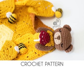 CROCHET PATTERN Ted the Bear crochet amigurumi teddy bear lovey security comfort blanket / Handmade baby shower newborn gift