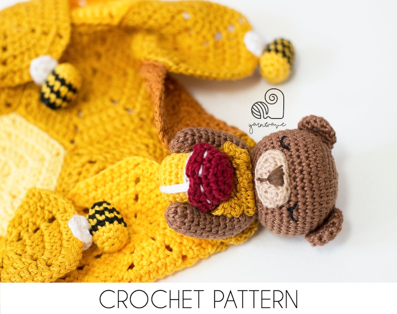 CROCHET PATTERN Ted the Bear crochet amigurumi teddy bear lovey security comfort blanket / Handmade baby shower newborn gift image 1