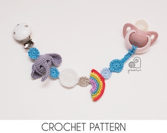 CROCHET PATTERN Joe the Elephant Pacifier Clip crochet amigurumi pacifier holder / Handmade gift for baby shower