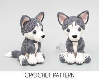 CROCHET PATTERN Hazel the Husky puppy crochet amigurumi stuffed dog plush toy / Handmade gift