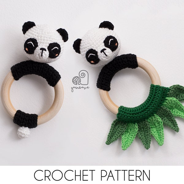 CROCHET PATTERN Poppy the Panda crochet amigurumi bear rattle teether ring / Handmade baby shower newborn gift