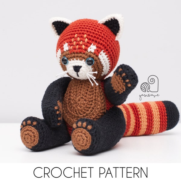 CROCHET PATTERN Ronnie the Red Panda crochet amigurumi sitting stuffed animal plush toy / Handmade gift