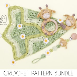 CROCHET PATTERN BUNDLE Ginny the Giraffe crochet baby shower gift set of rattle, pacifier clip and baby security blanket lovey