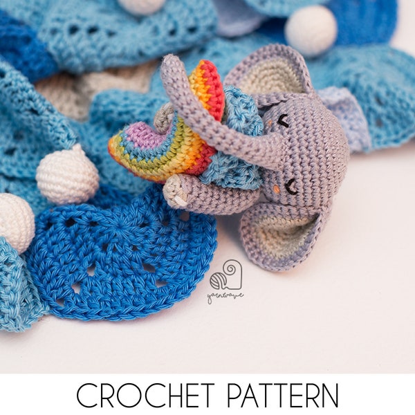 CROCHET PATTERN Joe the Elephant crochet amigurumi lovey security comfort blanket / Handmade baby shower newborn gift