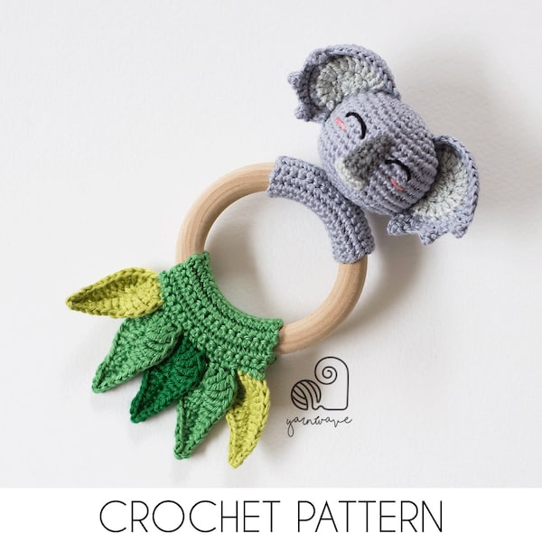 CROCHET PATTERN Kim the Koala crochet amigurumi rattle teether ring / Handmade baby shower newborn gift