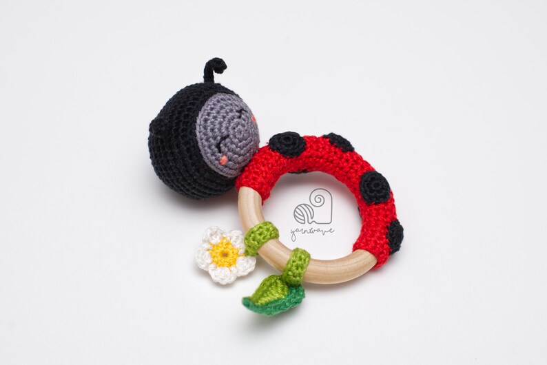Ladybug Rattle Crochet Pattern CROCHET PATTERN Lilly the Ladybug Crochet Amigurumi Rattle Teether Ring ...