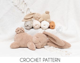 CROCHET PATTERN Sleeping Bunny crochet amigurumi stuffed velvet chenille soft plush toy / Handmade gift