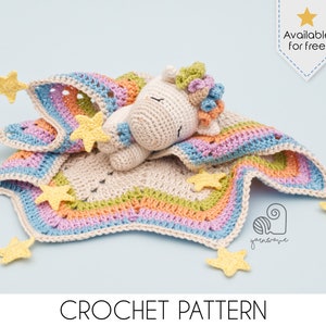 CROCHET PATTERN Celeste the Unicorn crochet amigurumi lovey security comfort blanket / Handmade baby shower newborn gift image 1