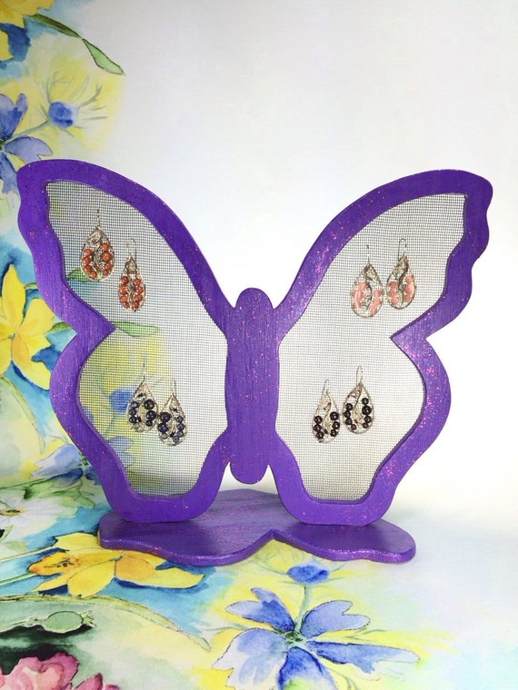 Butterfly Earring Holder Handmade Wood Jewelry Stand Mesh Etsy