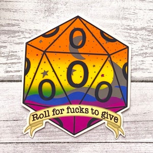 D20 Sticker – ‘Zero Fucks to Give’ Funny DnD Decal for Laptop, Tumbler, Notebook – Sarcastic Gamer Gift, Dungeon Master Stocking Stuffer