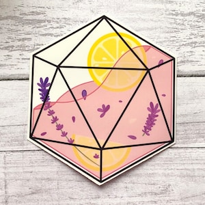 lavender lemonade d20 dice stickers for laptop, witchy gifts for women, cute stickers for water bottles, Easter basket stuffers for teenage