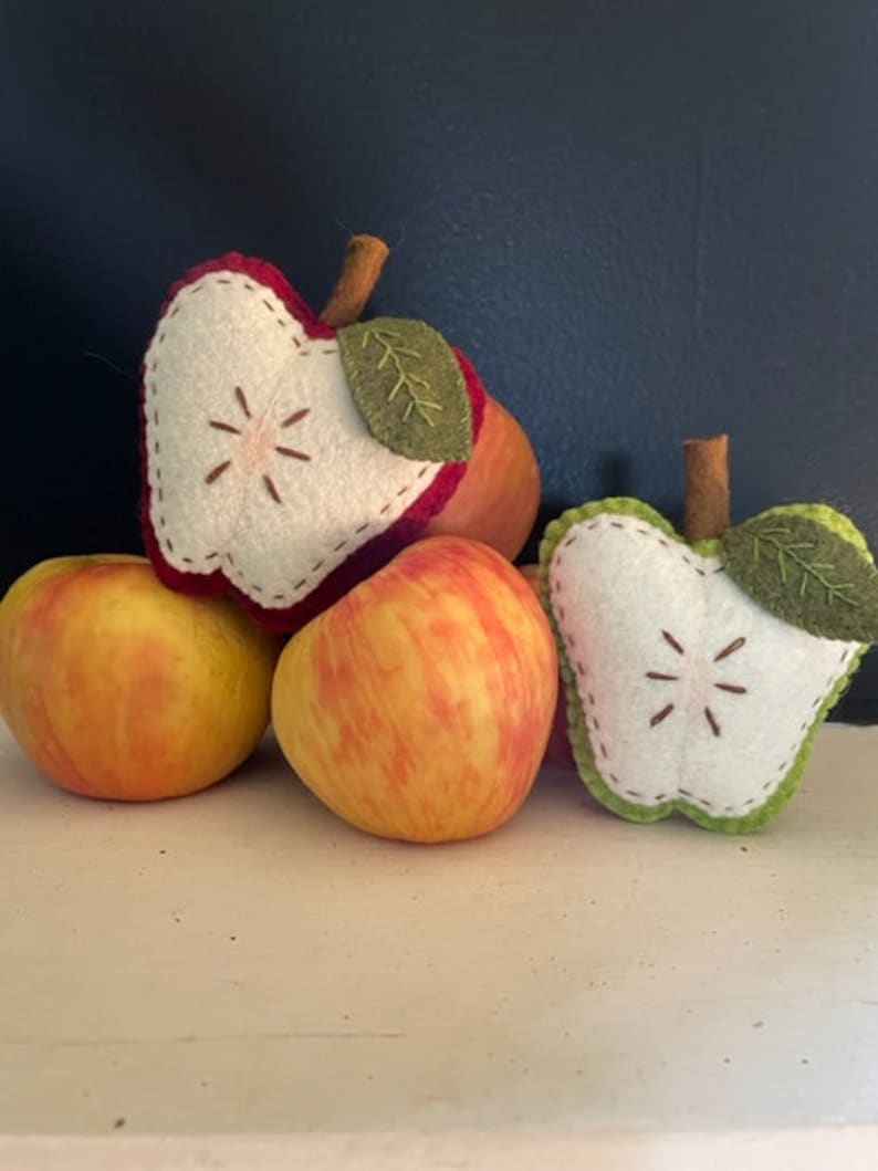 Faux Felt Sliced Apple Tierred Tray, Bowl Filler, Country Decor, Faux Fruit Apple Cupboard Tuck, Farmhouse Kitchen Teachers gift image 2