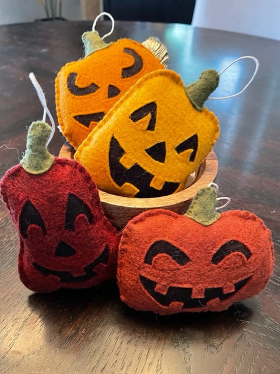 Felt Fall Foliage Halloween Jack O Lantern Pumpkin Bowl Filler, Tiered ...