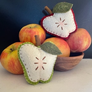 Faux Felt Sliced Apple Tierred Tray, Bowl Filler, Country Decor, Faux Fruit Apple Cupboard Tuck, Farmhouse Kitchen Teachers gift image 1