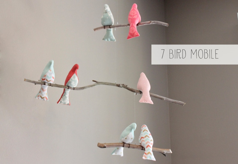 Custom Bird Mobile Choose your colors Baby Crib Mobile Bird Nursery Decor Birds on a Branch Mobile image 3