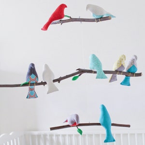 Custom Bird Mobile Choose your colors Baby Crib Mobile Bird Nursery Decor Birds on a Branch Mobile image 1