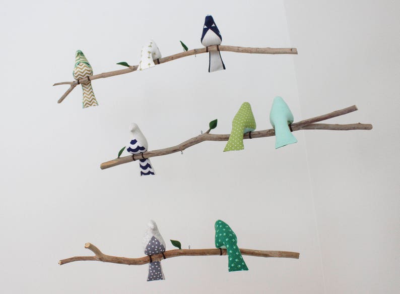 Custom Bird Mobile Choose your colors Baby Crib Mobile Bird Nursery Decor Birds on a Branch Mobile image 2