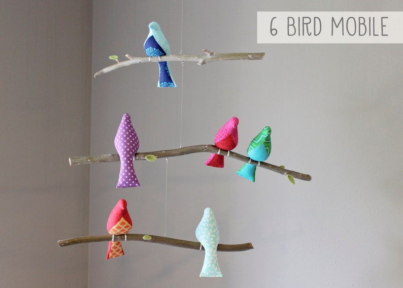 Custom Bird Mobile Choose your colors Baby Crib Mobile Bird Nursery Decor Birds on a Branch Mobile image 4