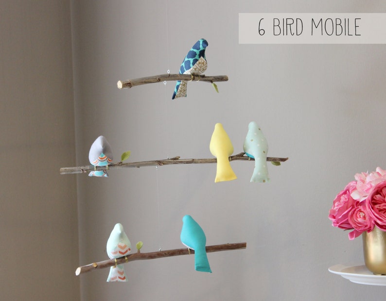 Custom Bird Mobile Choose your colors Baby Crib Mobile Bird Nursery Decor Birds on a Branch Mobile image 6