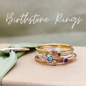 TINY Gold, Silver, Rose Gold Stackable Birthstone Ring - 2mm Gold Filled or Sterling Silver Layering Rings Women Dainty Personalized Gift