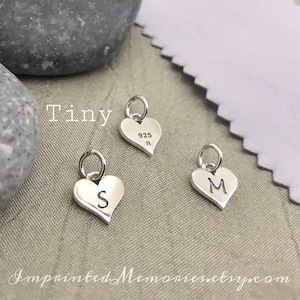 Tiny 8mm Sterling Silver Heart Letter Charm - Personalized Charms 925 Solid Silver Monogram Charm ONE Initial Dainty Tiny Silver Heart Charm