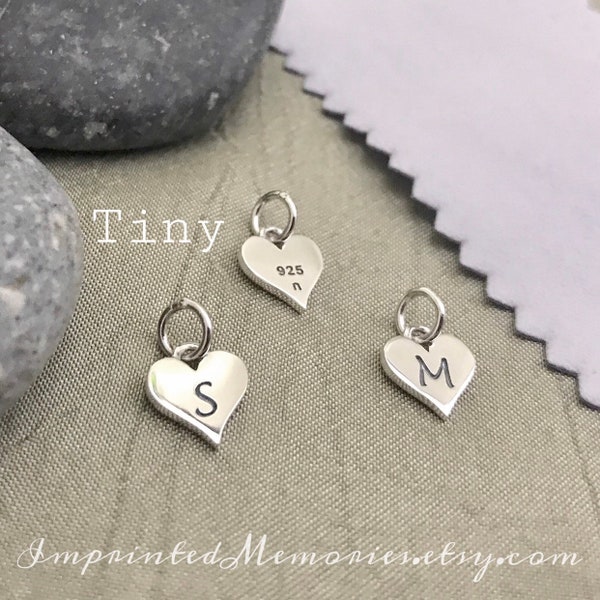 Tiny 8mm Sterling Silver Heart Letter Charm - Personalized Charms 925 Solid Silver Monogram Charm ONE Initial Dainty Tiny Silver Heart Charm