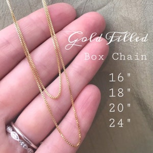 14kt GOLD Filled Box Chain - Choose Length 16&quot; 18&quot; 20&quot; or 24&quot; Yellow Gold Necklace - Women or Girls Sturdy Everyday 14kt 0.8mm