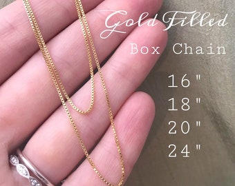 14kt GOLD Filled Box Chain - Choose Length 16" 18" 20" or 24" Yellow Gold Necklace - Women or Girls Sturdy Everyday 14kt 0.8mm - Guaranteed