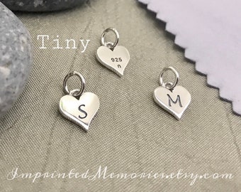 Tiny 8mm Sterling Silver Heart Letter Charm - Personalized Charms 925 Solid Silver Monogram Charm ONE Initial Dainty Tiny Silver Heart Charm