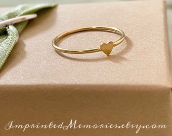 14kt Gold Fill TINY Heart Ring - Stackable Ring - Memorial Ring - New Baby - Miscarriage - Gift for New Mom - Mix and Match with Birthstones