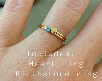 14kt Gold Fill Stacking Rings - TINY 2mm Birthstone with Heart Ring  - New Mom Kids Birthstones - Miscarriage - Push Present - Birthday Gift