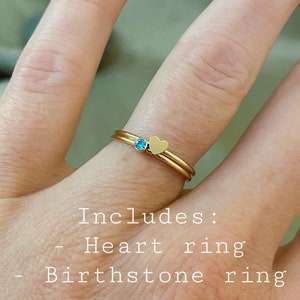 14kt Gold Fill Stacking Rings - TINY 2mm Birthstone with Heart Ring  - New Mom Kids Birthstones - Miscarriage - Push Present - Birthday Gift