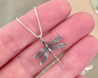 Sterling Silver Dragonfly Necklace - Dragonfly Jewelry Dragonflies - Detailed Dragonfly Pendant - Gifts for Her Birthday - Remembrance