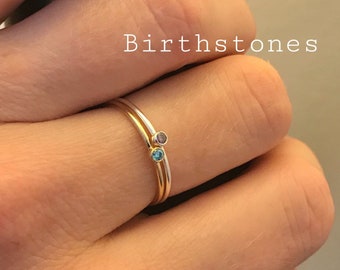 TINY Silver or Gold or Rose Gold Stackable Birthstone Ring - 2mm Gold Filled or Sterling Silver - Baby Miscarriage - Gift for New Mom Kids