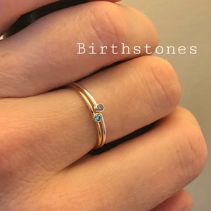 TINY Silver or Gold or Rose Gold Stackable Birthstone Ring - 2mm Gold Filled or Sterling Silver - Baby Miscarriage - Gift for New Mom Kids