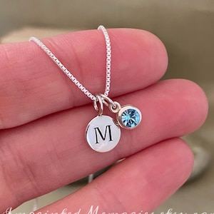 Tiny Personalized Birthstone Necklace Gift for Girls - Solid Sterling Silver - Birthday Gift for Daughter Niece Young Girl 10 13 16 Any Age
