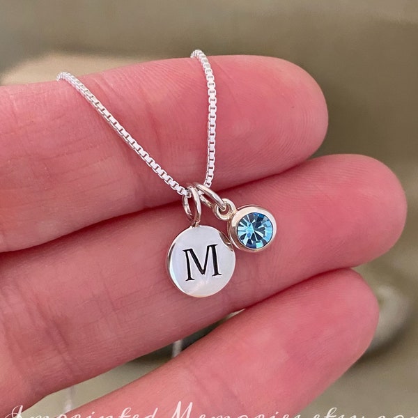 Tiny Personalized Birthstone Necklace Gift for Girls - Solid Sterling Silver - Birthday Gift for Daughter Niece Young Girl 10 13 16 Any Age